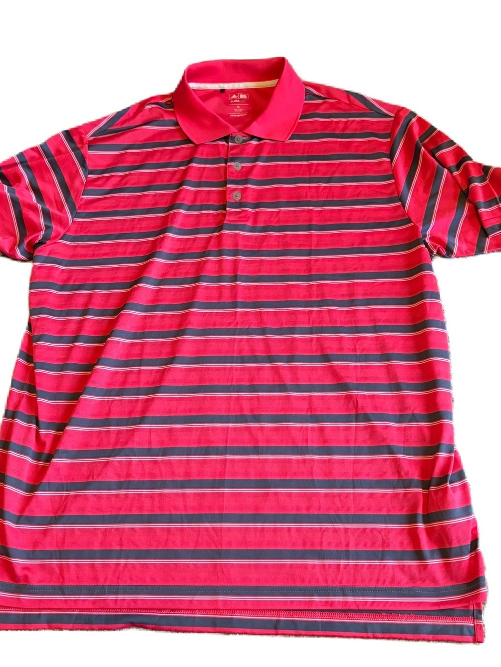 Adidas Red Gray Striped Climalite Polo Shirt XL Men’s